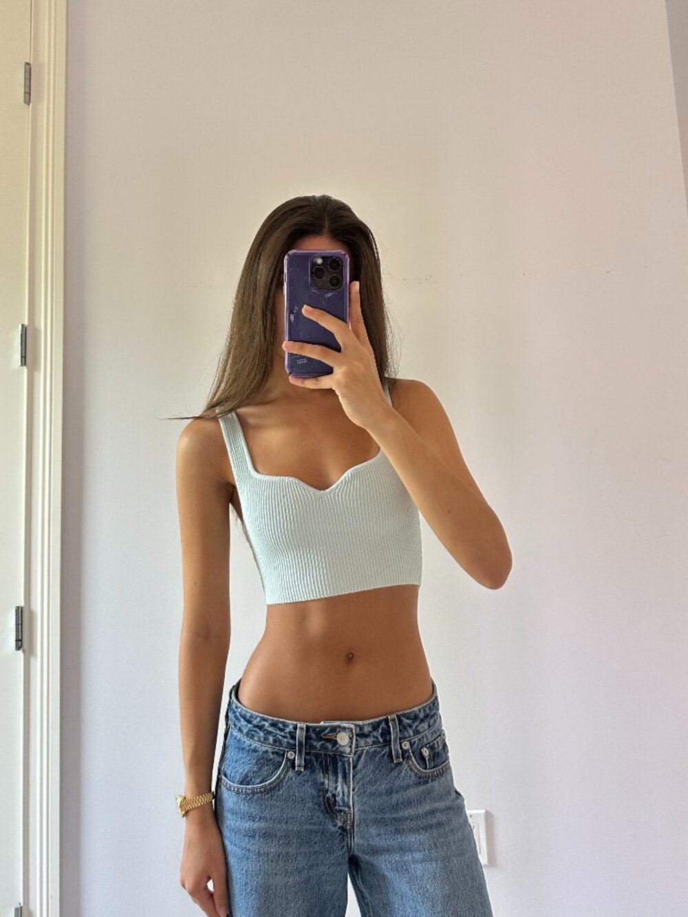 Aritzia Light Blue Ribbed Cropped Tank